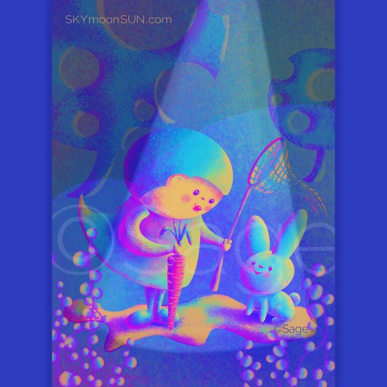 carrot blue net ©Sage 2022 skymoonsun.com skymoonsunart