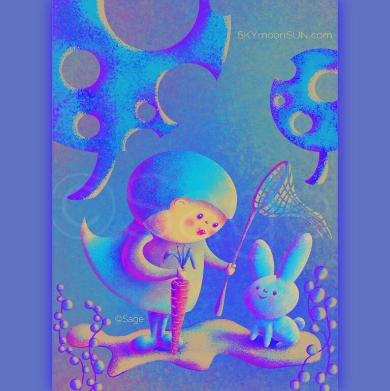 carrot blue net ©Sage 2022 skymoonsun.com skymoonsunart