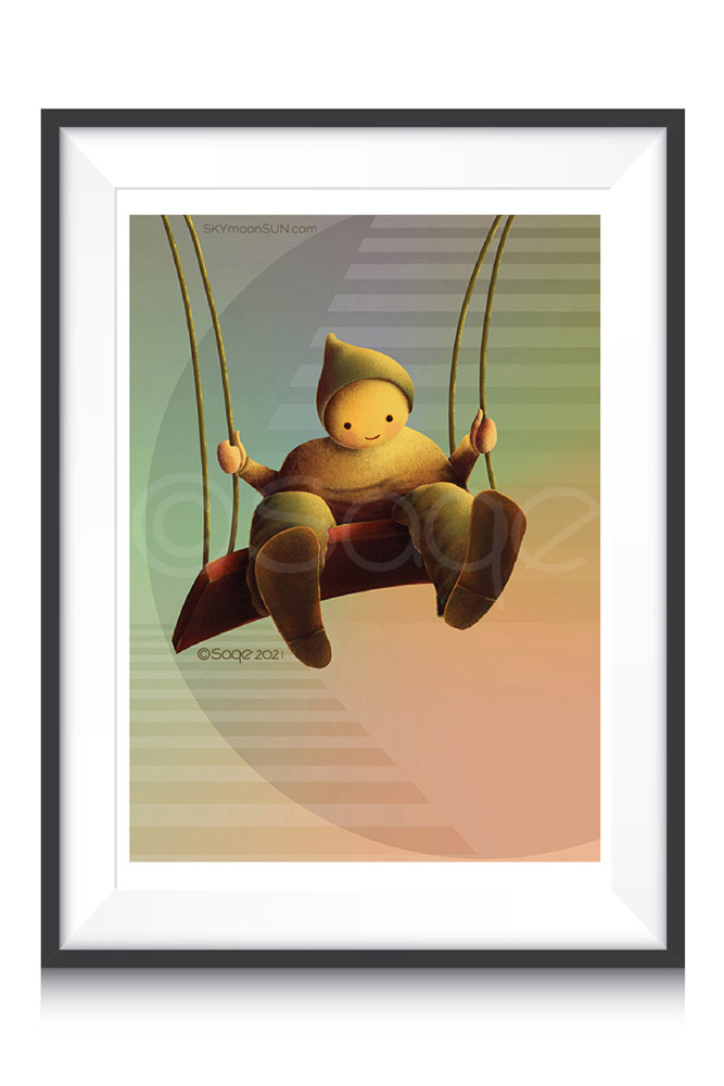 swing framed, child-boy-girl-troll on swing original character design illustration ©Sage 2021 skymoonsun