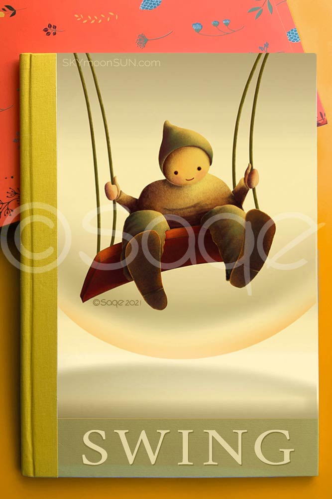 swing yellow folder, child-boy-girl-troll on swing original character design illustration ©Sage 2021 skymoonsun